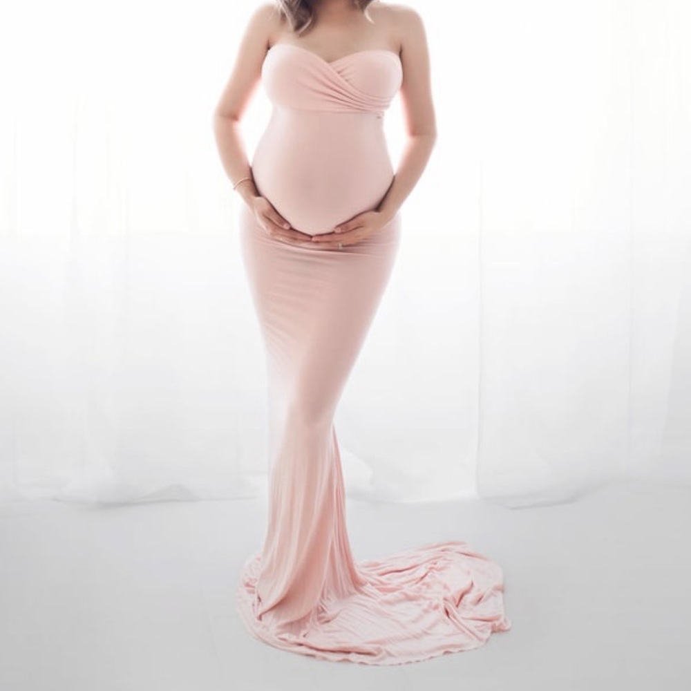 Slim Fit Maternity Gown Photo Shoots Sleeveless Blush XS/S EUC